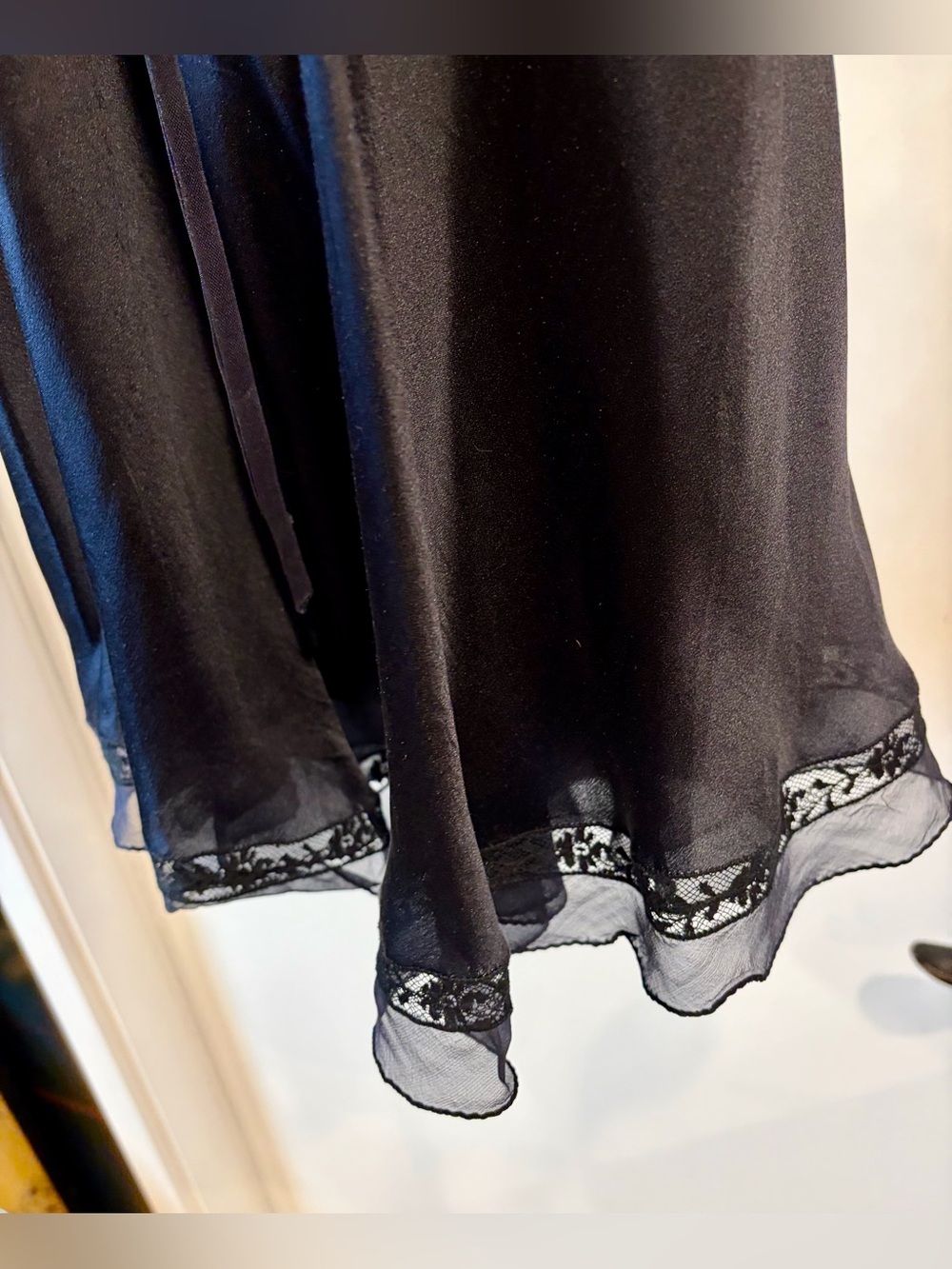 Vintage slip dress, 20’s style, silk satin&chiffon, lace details, navy,4, EUC - Picture 11 of 11